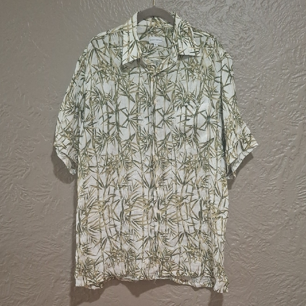 Maus& Hoffman.Men's Bamboo Pattern Shirt - Olive and Cream Size L